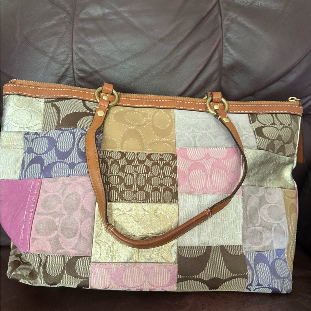 Authentic Coach Patchwork Tote Bag With Leather S… - image 1